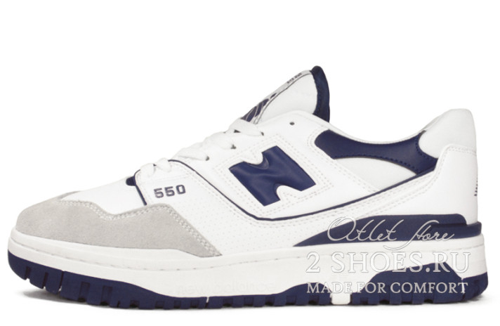 Кроссовки New Balance 550 White Navy Blue BB550WA1 белые, кожаные