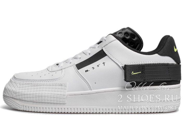 Кроссовки Nike Air Force 1 Type N354 White Volt Black AT7859-101 белые, кожаные