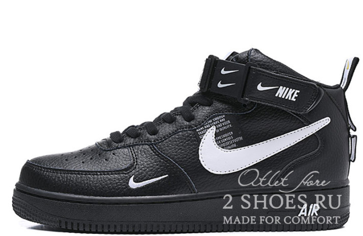 Кроссовки Nike Air Force 1 Mid LV8 Utility Winter Black  черные, кожаные
